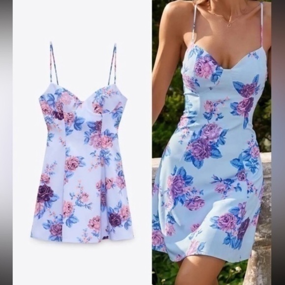 Zara Floral Print Mini Dress - Picture 4 of 8